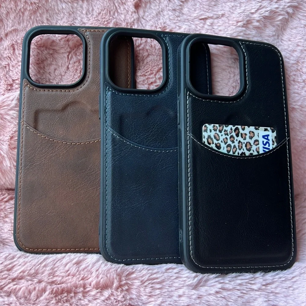 For iPhone 14 PRO leather phone case with pocket holder with stitching cover